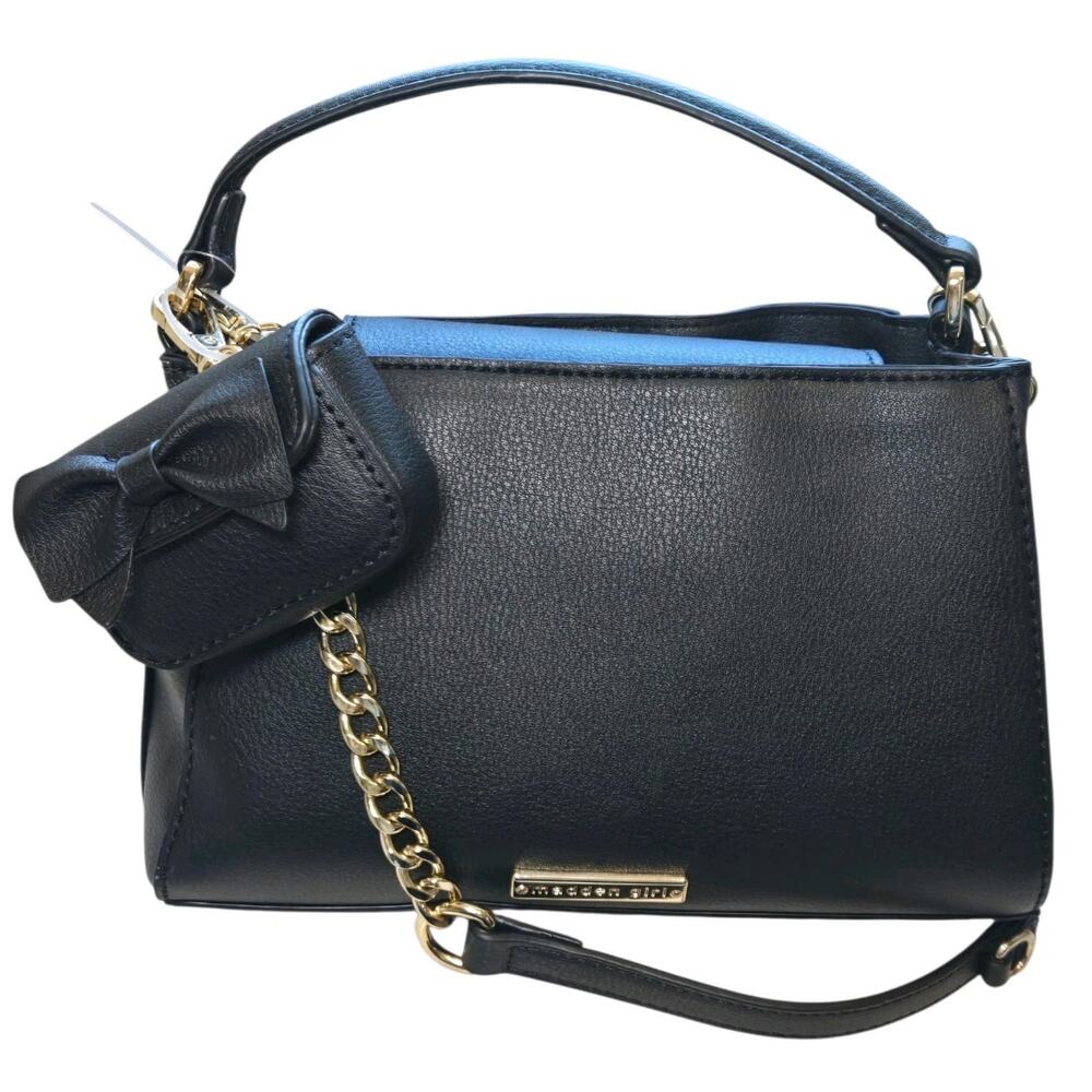 Madden Girl Black Mini Tote With Micro Bow Bag Charm